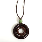 Handmade Wooden Circle Ceramic Pendant Necklace Adjustable Cord Unique Bohemian Jewelry for Men and Women 1 Piece S001160
